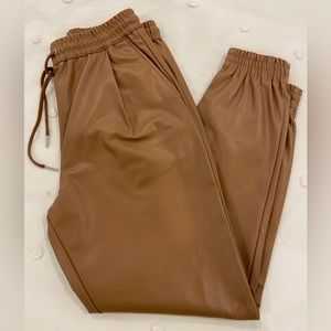 Zara leather like joggers; caramel brown; size XS